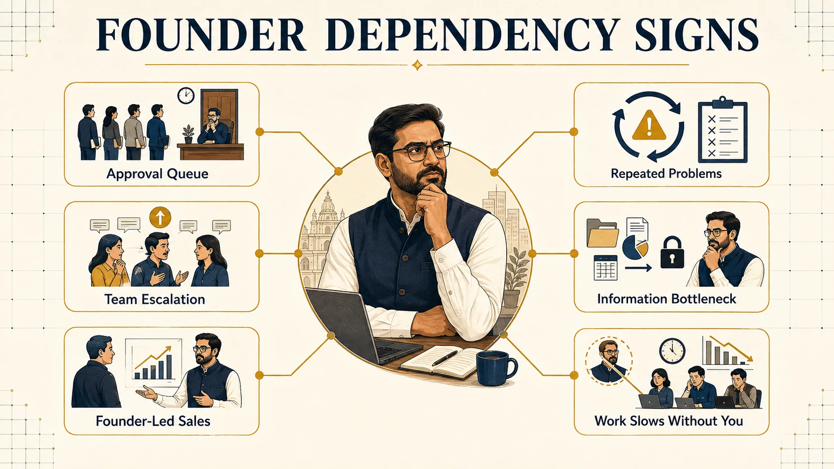 Pictorial chart of founder dependency signs